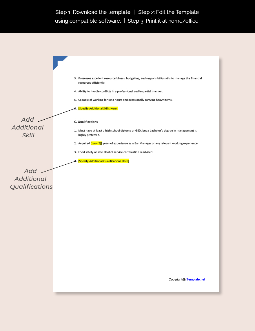 Bar Manager Job Description Template Download in Word, Google Docs