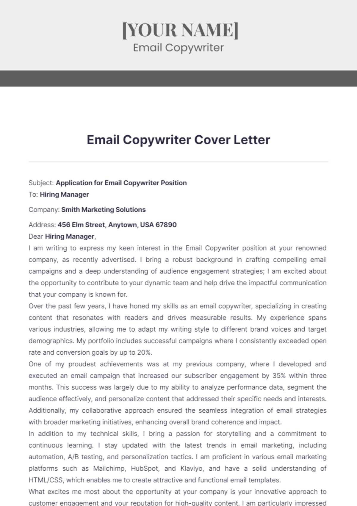 Email Copywriter Cover Letter - Edit Online & Download