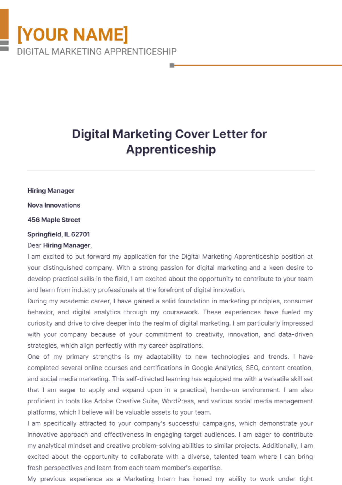 Digital Marketing Cover Letter for Apprenticeship - Download | Template.net