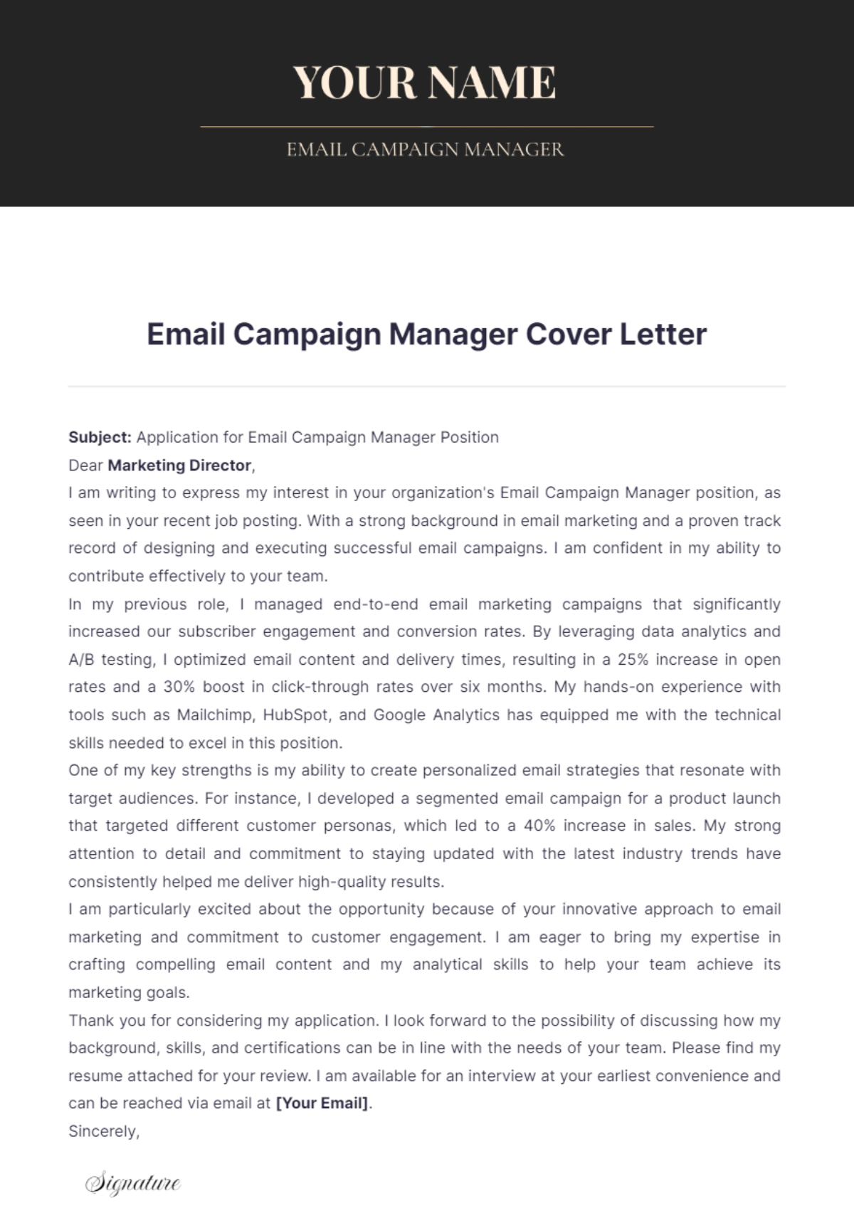 Email Campaign Manager Cover Letter - Edit Online & Download