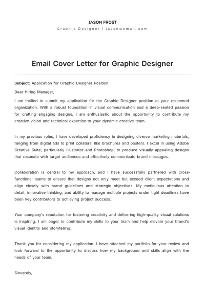 Free Email Cover Letter for Graphic Designer to Edit Online