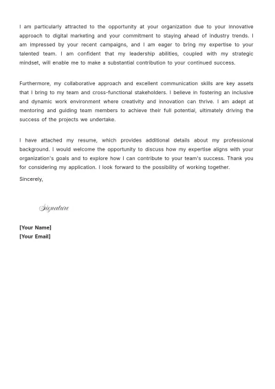 Free Digital Marketing Management Cover Letter to Edit Online