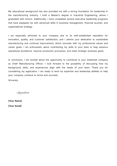 Free Manufacturing Executive Cover Letter to Edit Online