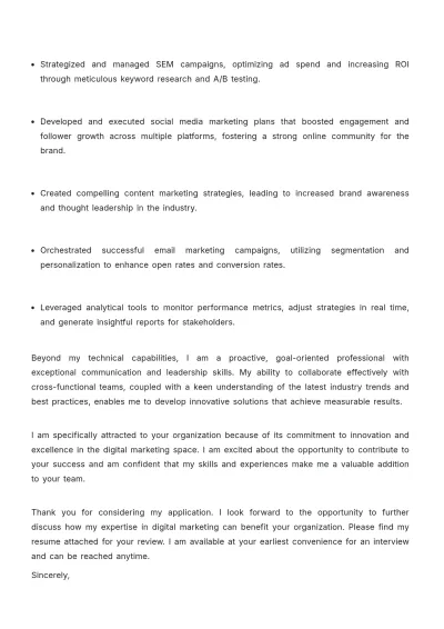 Free Digital Marketing Expert Cover Letter to Edit Online