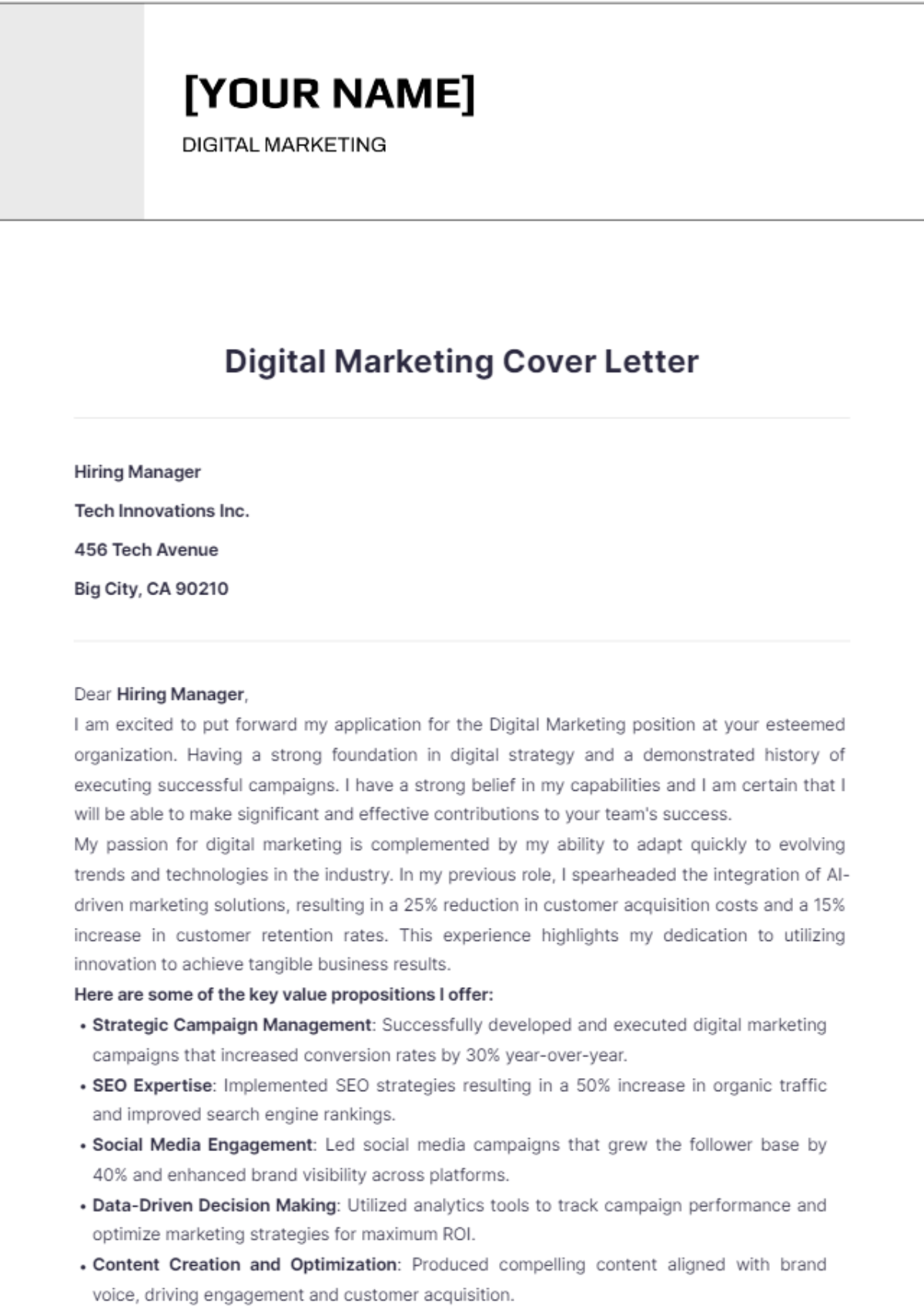 Digital Marketing Cover Letter - Edit Online & Download