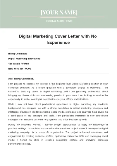 Free Digital Marketing Cover Letter with No Experience to Edit Online
