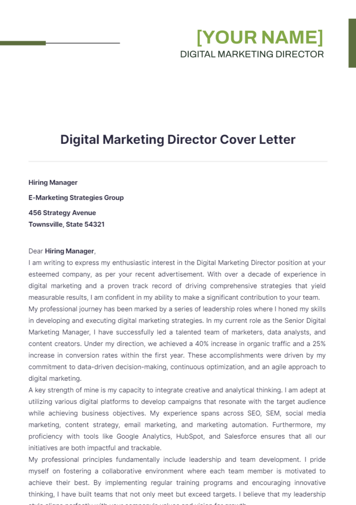 Digital Marketing Director Cover Letter - Edit Online & Download