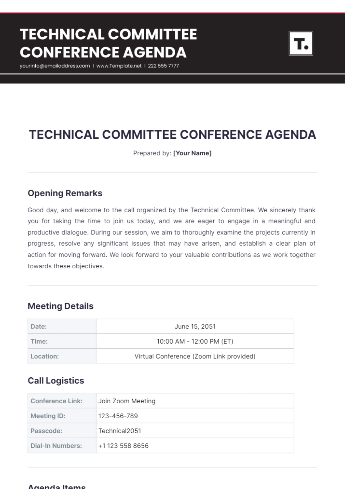 Technical Committee Conference Call Agenda Template - Edit Online & Download