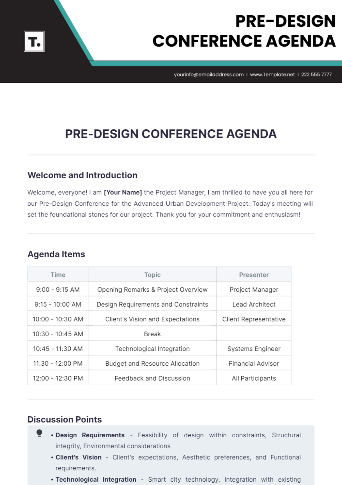 Pre-Design Conference Agenda Template - Edit Online & Download