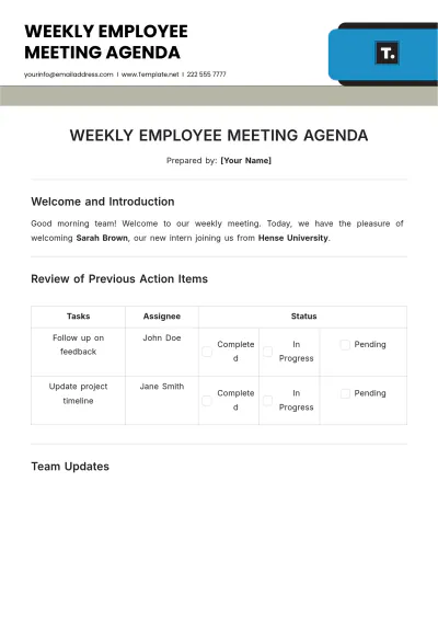 Free Weekly Employee Meeting Agenda Template to Edit Online