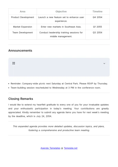 Free Weekly Employee Meeting Agenda Template to Edit Online