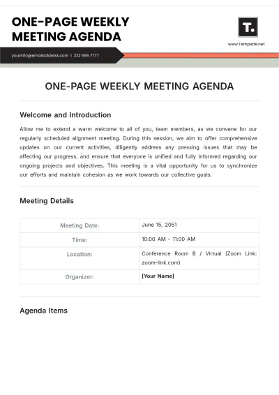 Free One Page Weekly Meeting Agenda Template to Edit Online
