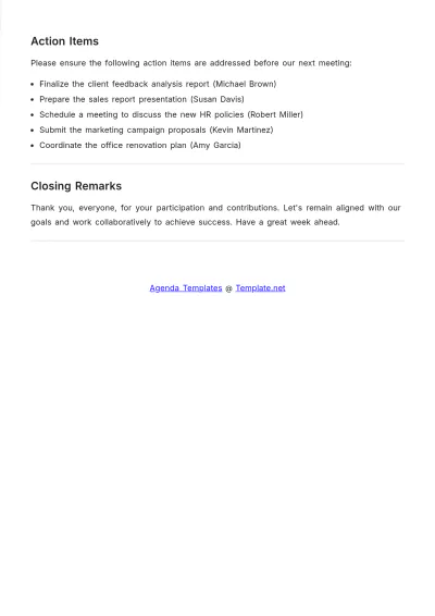 Free Weekly Manager Meeting Agenda Template to Edit Online