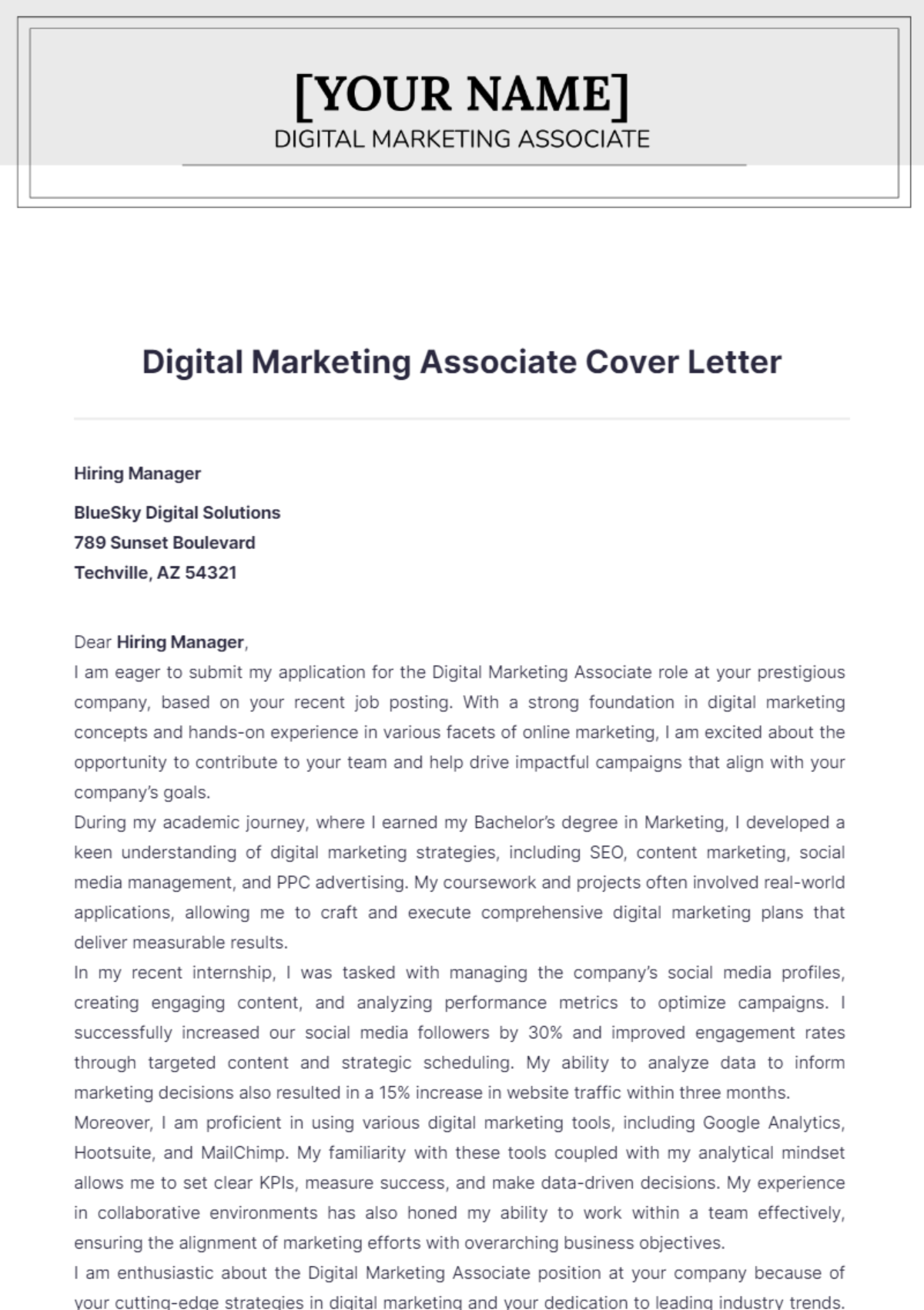 Digital Marketing Associate Cover Letter - Edit Online & Download