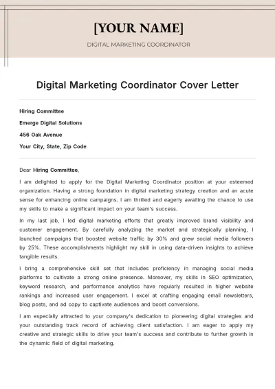 Free Digital Marketing Coordinator Cover Letter to Edit Online