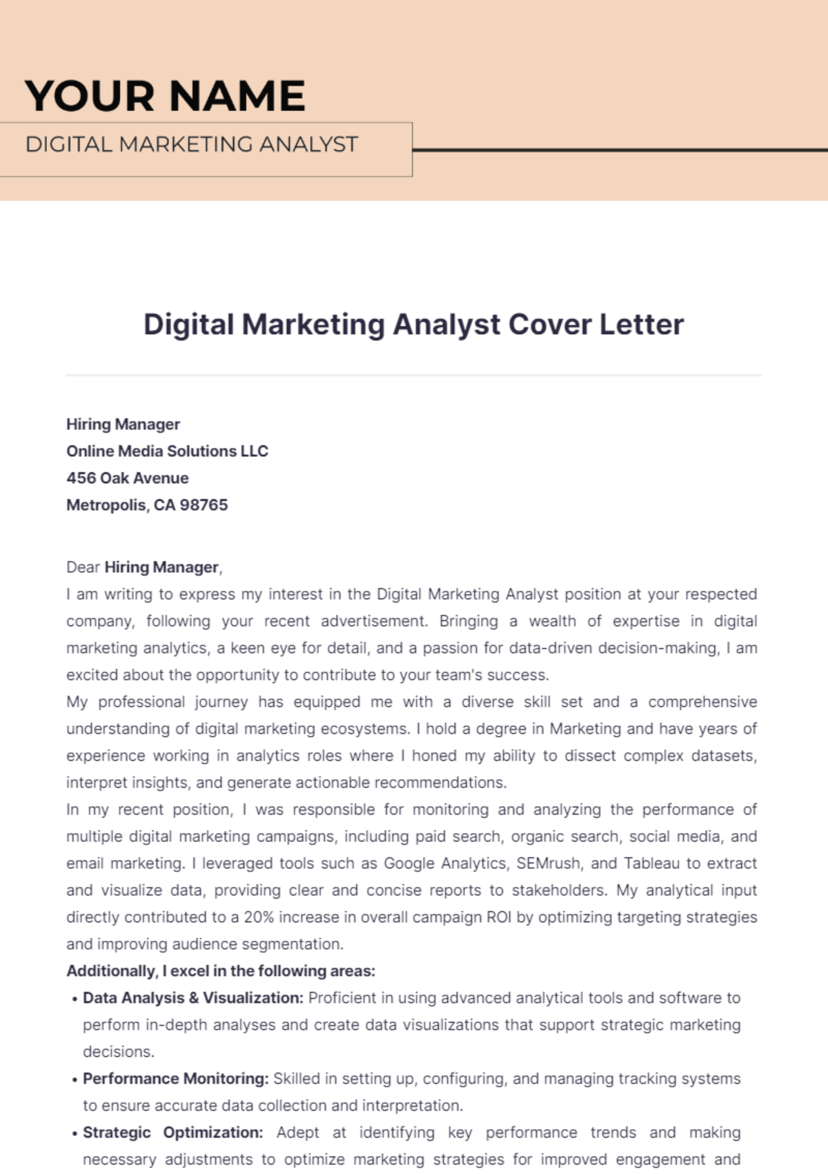 Digital Marketing Analyst Cover Letter - Edit Online & Download