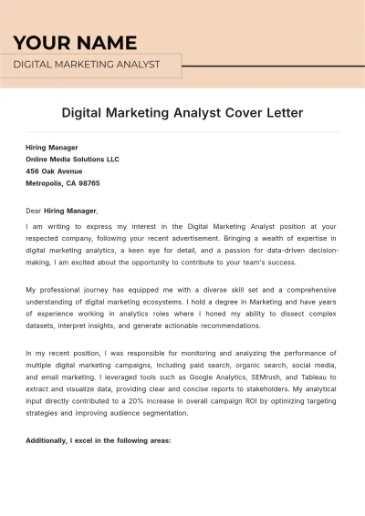 Free Digital Marketing Analyst Cover Letter to Edit Online