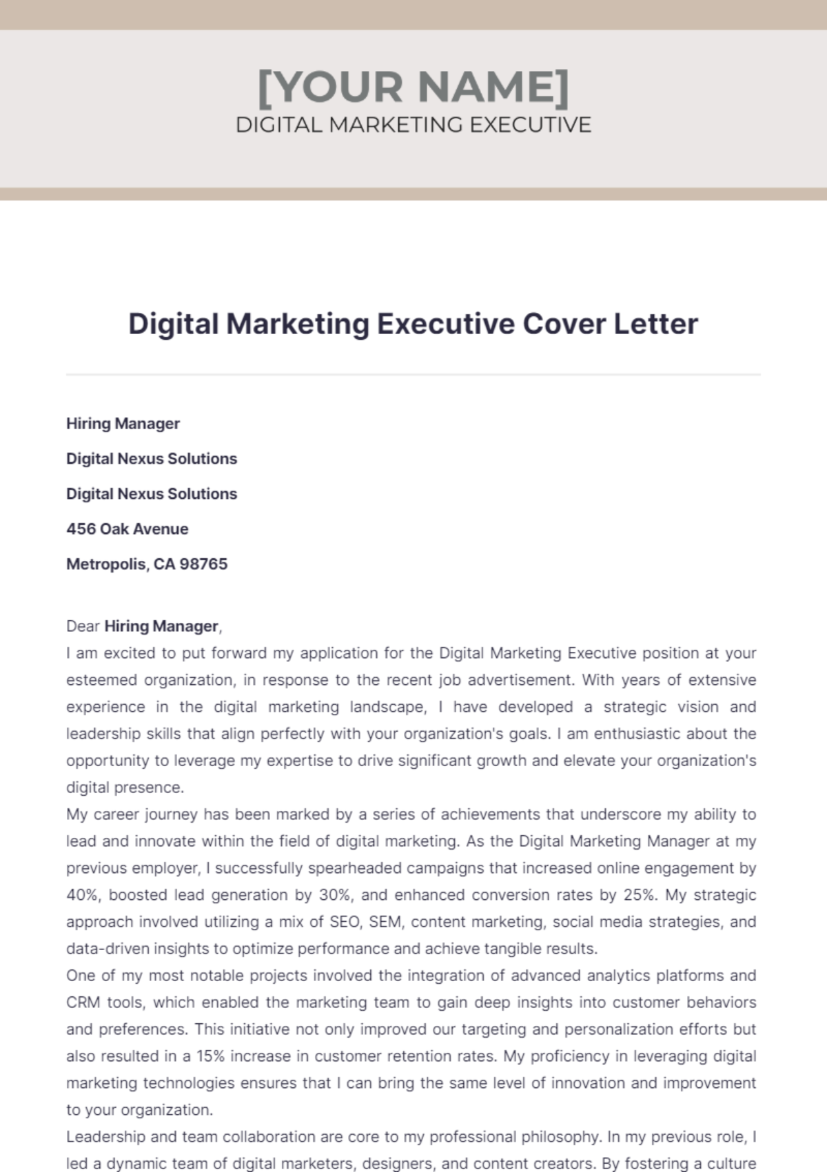 Digital Marketing Executive Cover Letter - Edit Online & Download