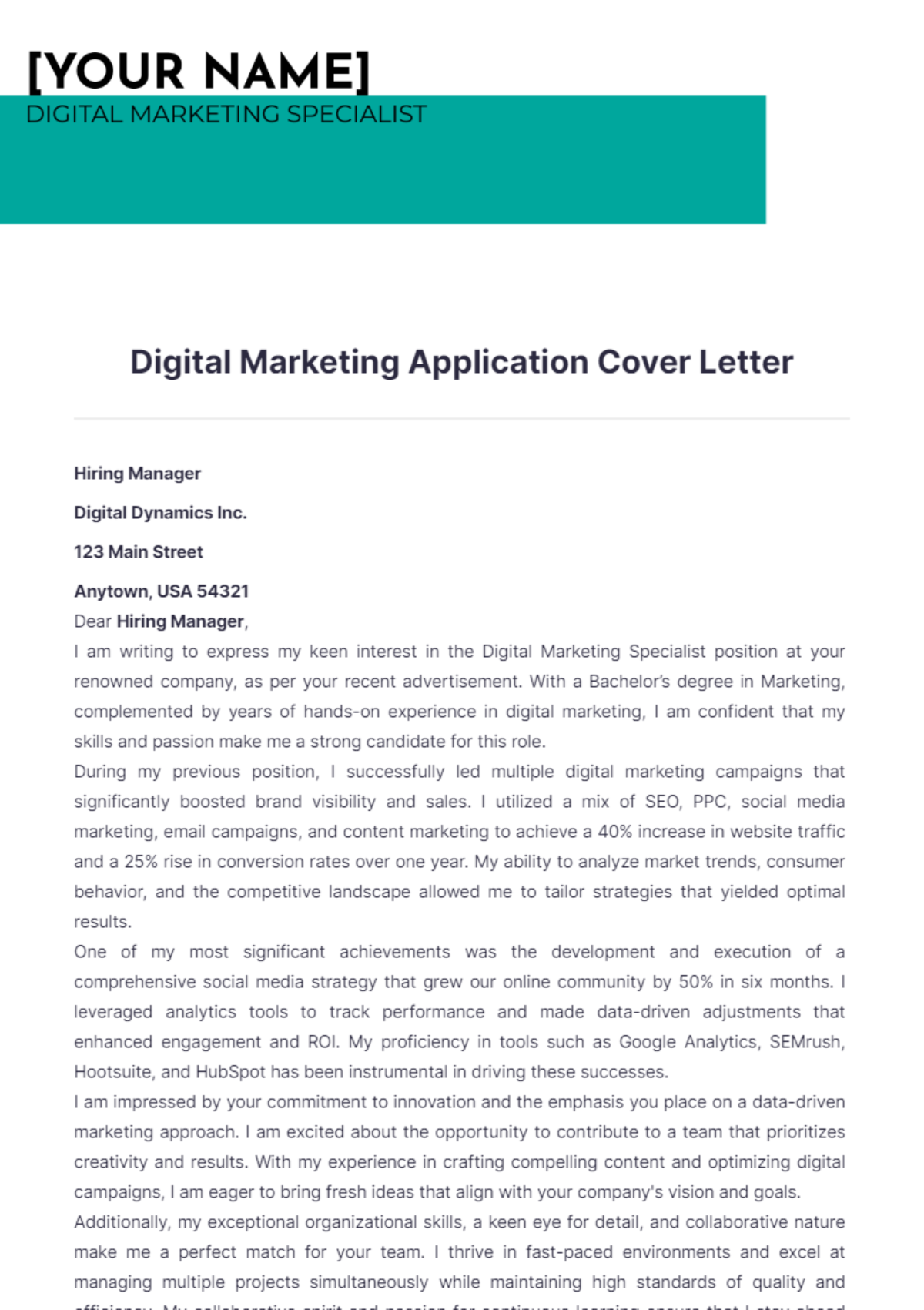 Digital Marketing Application Cover Letter - Edit Online & Download