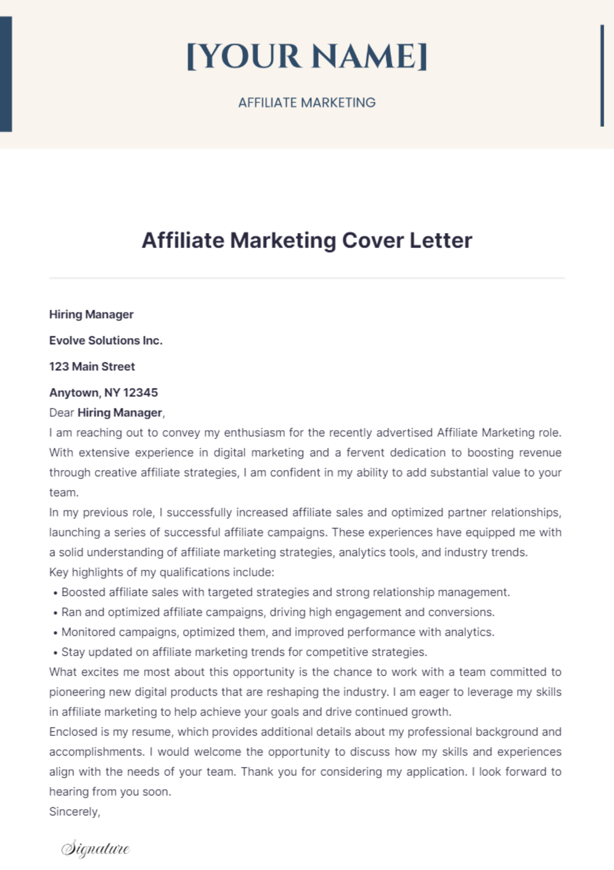 Affiliate Marketing Cover Letter - Edit Online & Download