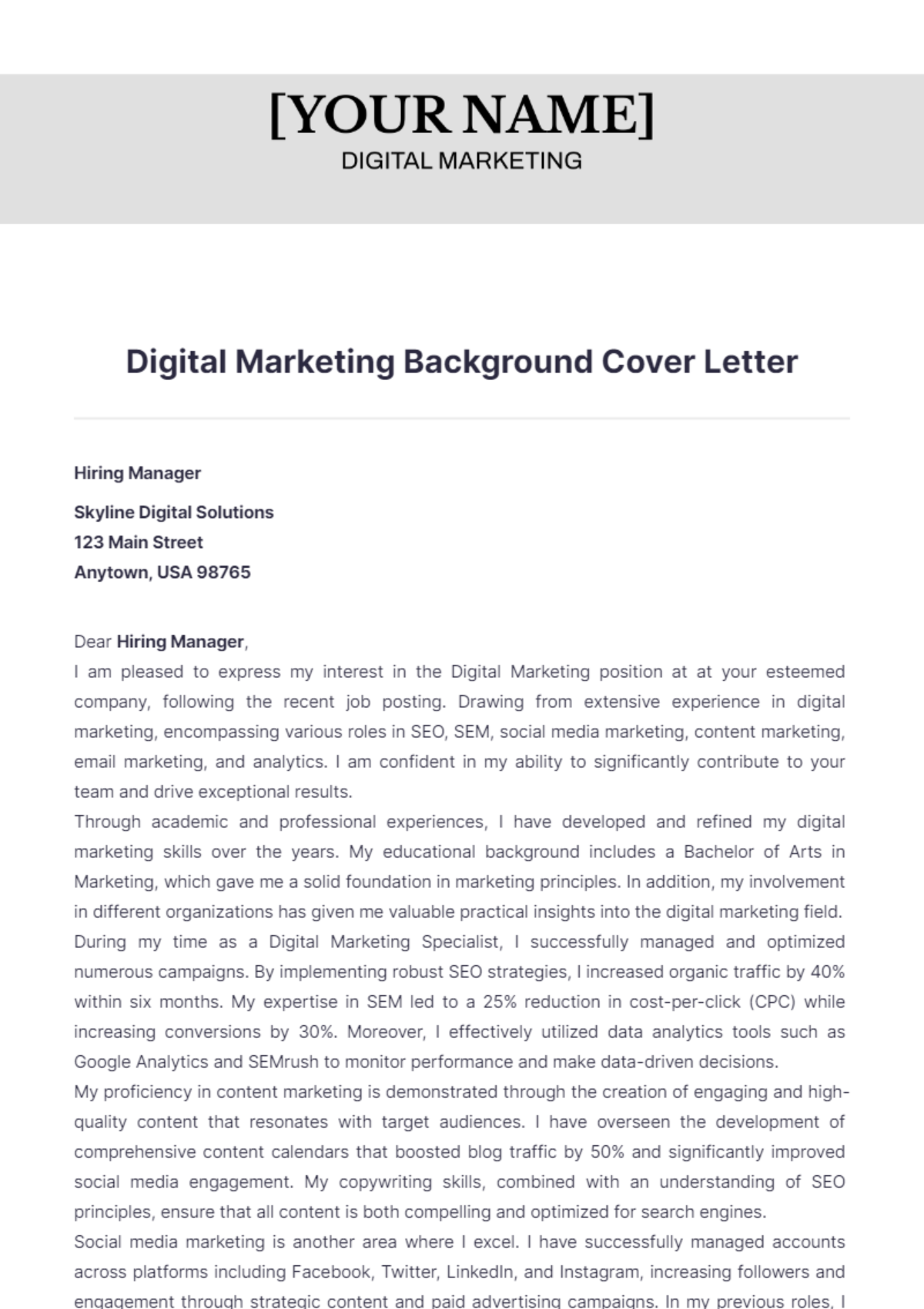 Digital Marketing Background Cover Letter - Edit Online & Download