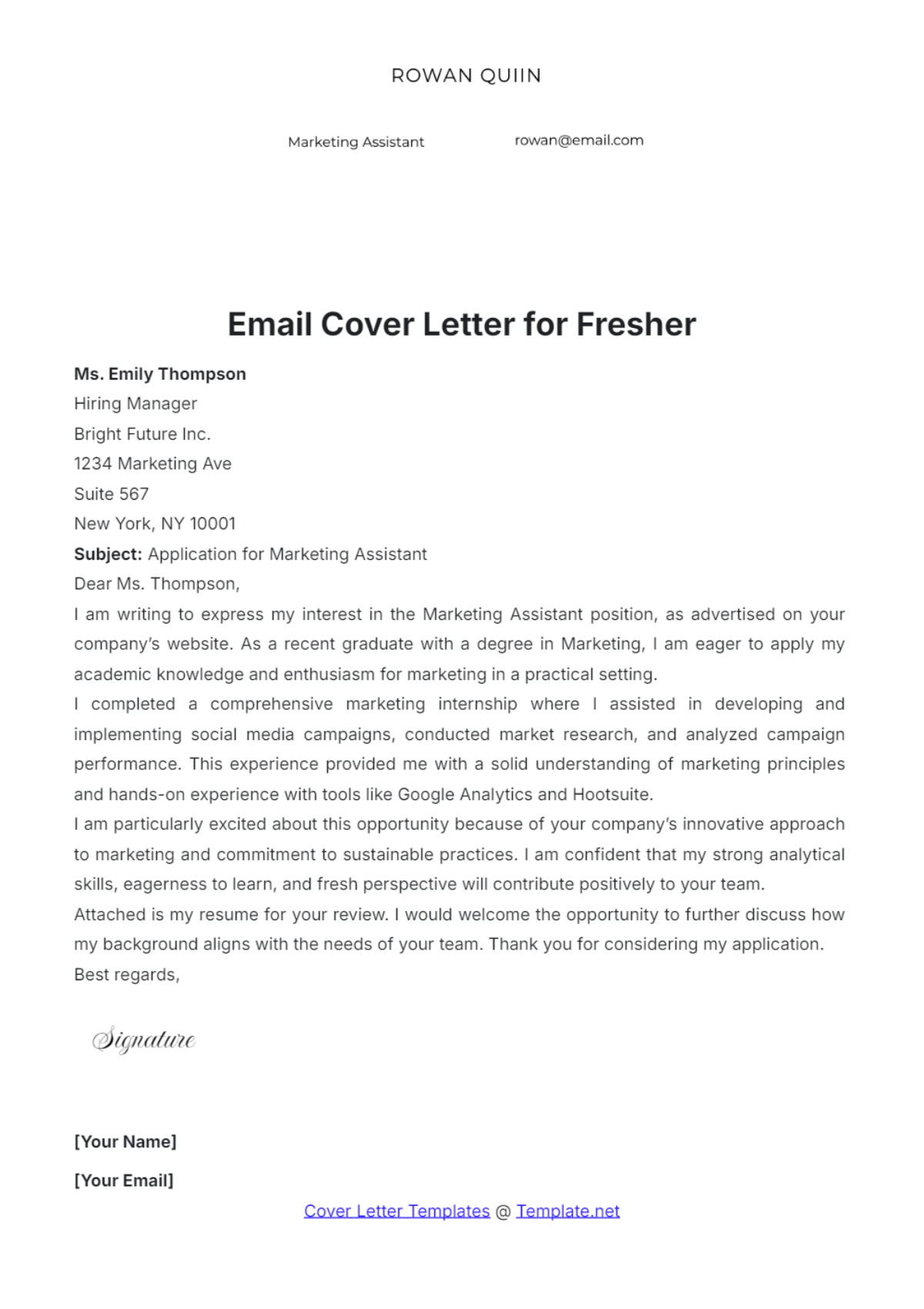 Email Cover Letter for Fresher