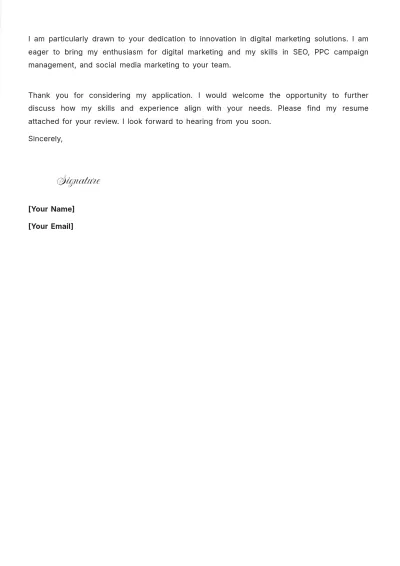 Free Digital Marketing Resume Cover Letter to Edit Online