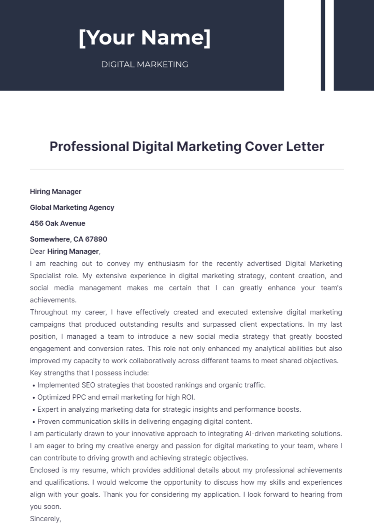 Professional Digital Marketing Cover Letter - Edit Online & Download