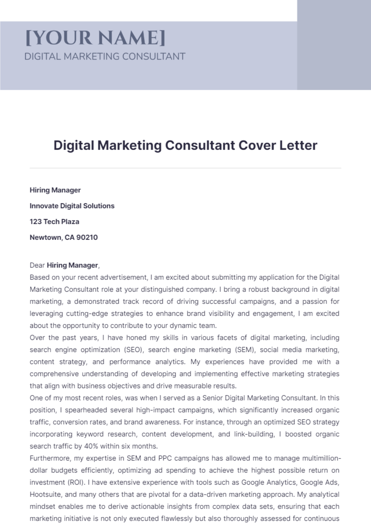 Digital Marketing Consultant Cover Letter - Edit Online & Download