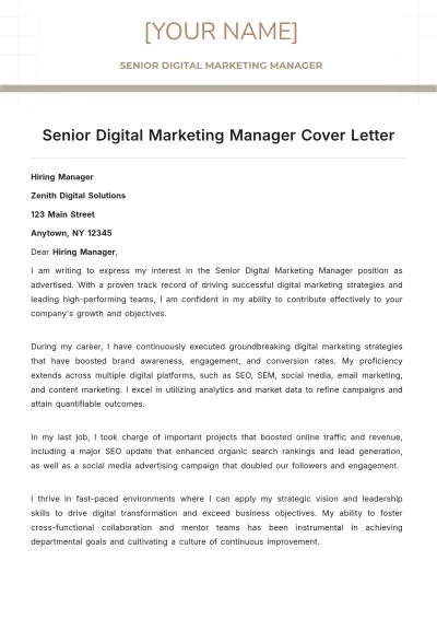 Free Senior Digital Marketing Manager Cover Letter to Edit Online