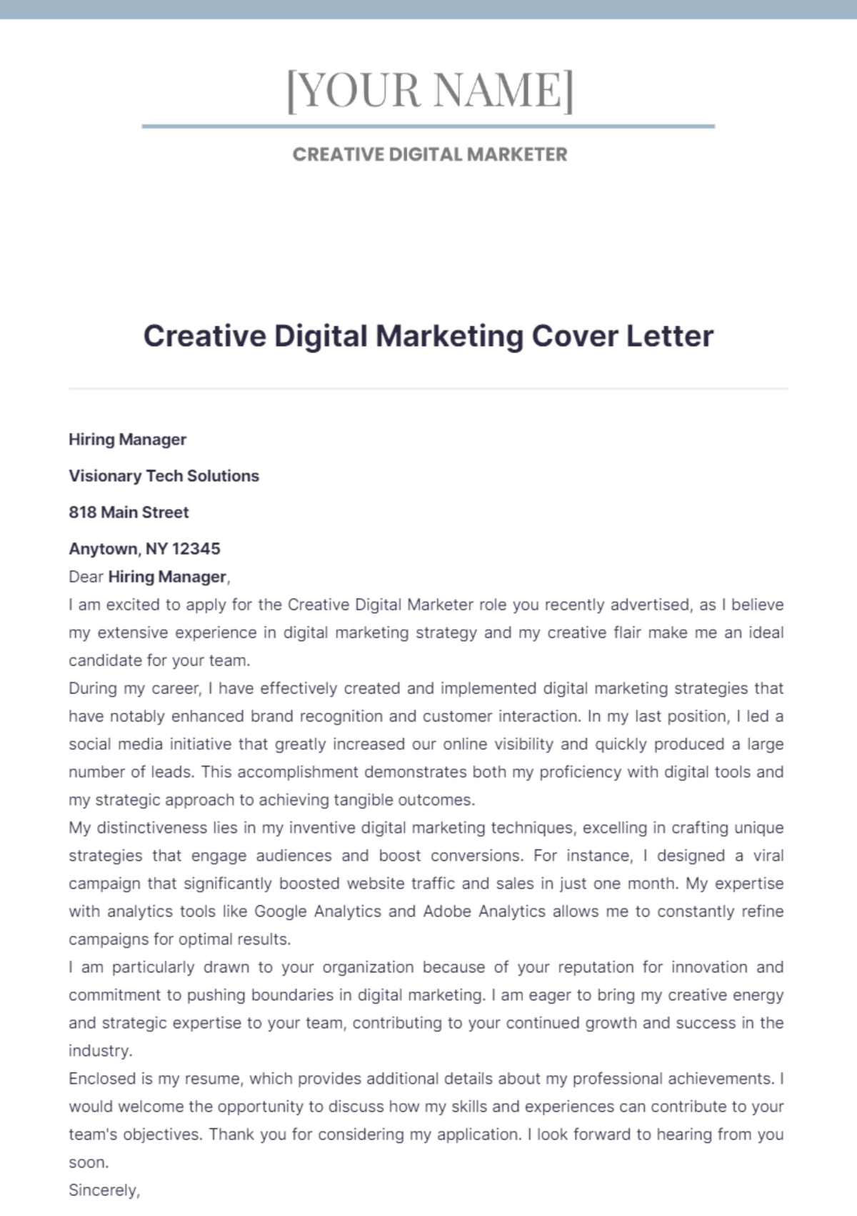 Creative Digital Marketing Cover Letter - Edit Online & Download