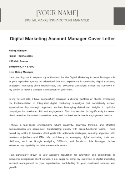 Free Digital Marketing Account Manager Cover Letter to Edit Online