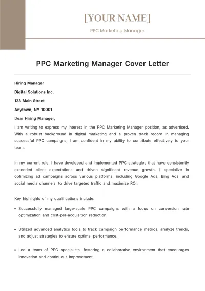 Free PPC Marketing Manager Cover Letter to Edit Online