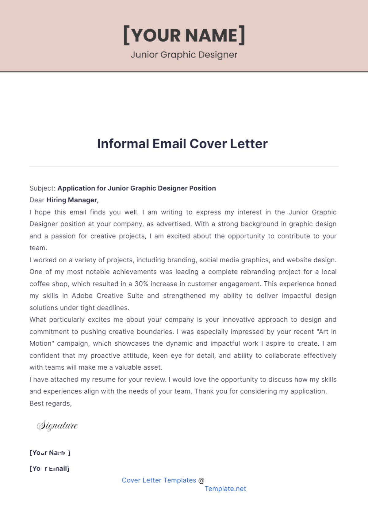 Informal Email Cover Letter