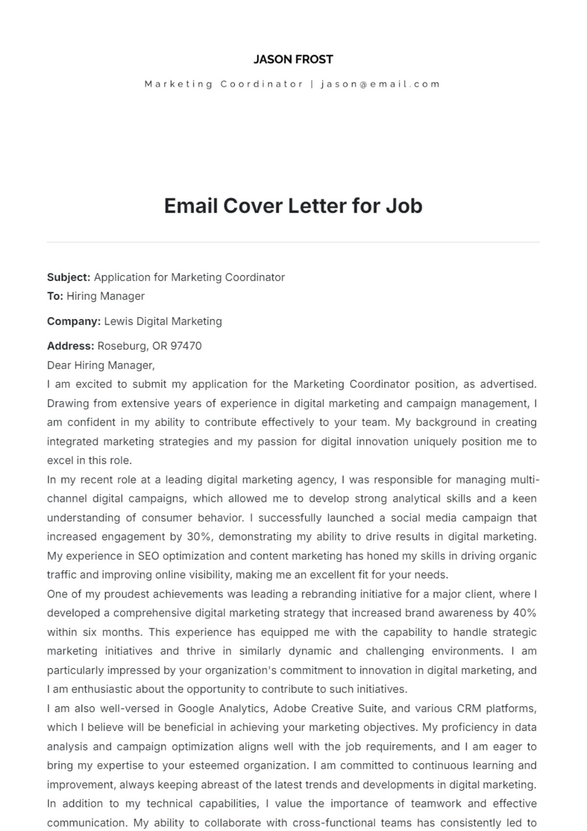 Email Cover Letter for Job - Edit Online & Download