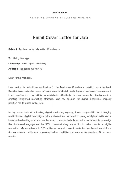 Free Email Cover Letter for Job to Edit Online