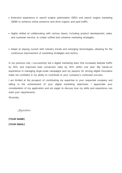 Free Senior Digital Marketing Specialist Cover Letter to Edit Online