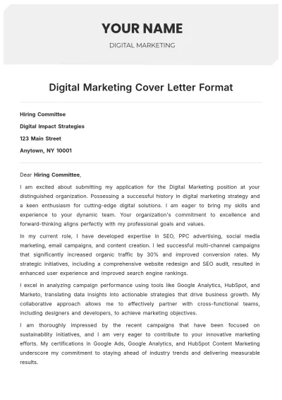 Free Digital Marketing Cover Letter Format to Edit Online