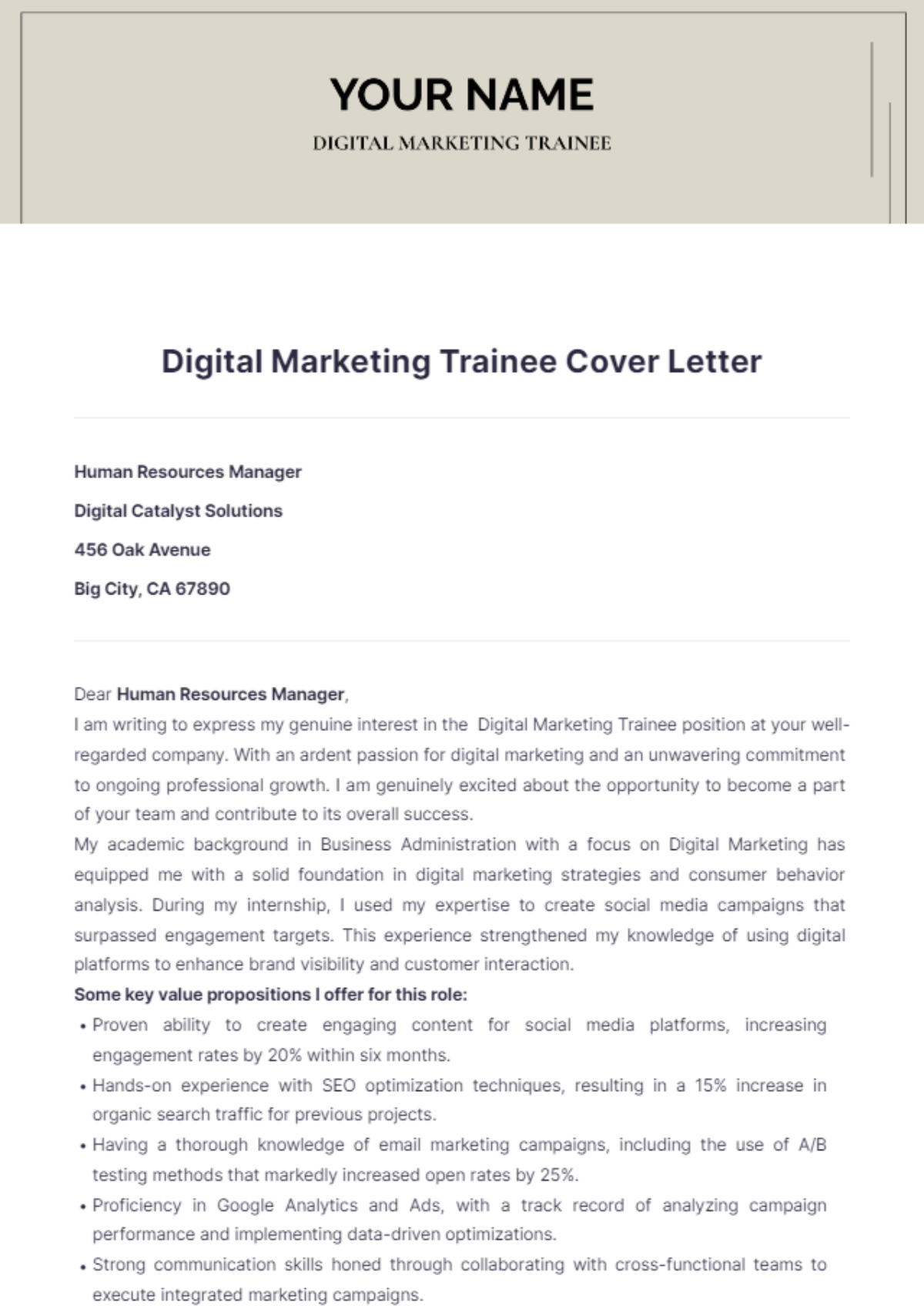 Digital Marketing Trainee Cover Letter