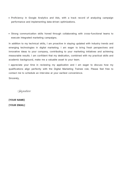 Free Digital Marketing Trainee Cover Letter to Edit Online