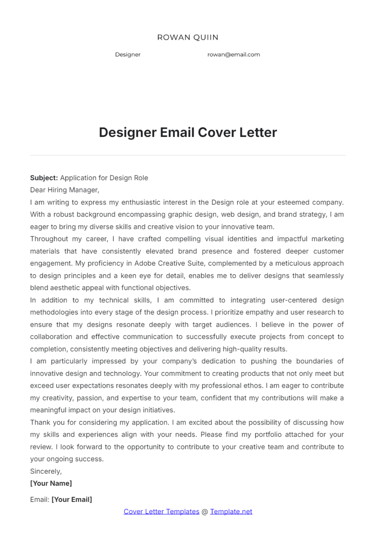 Designer Email Cover Letter - Edit Online & Download