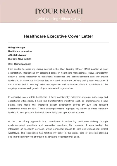 Free Healthcare Executive Cover Letter to Edit Online