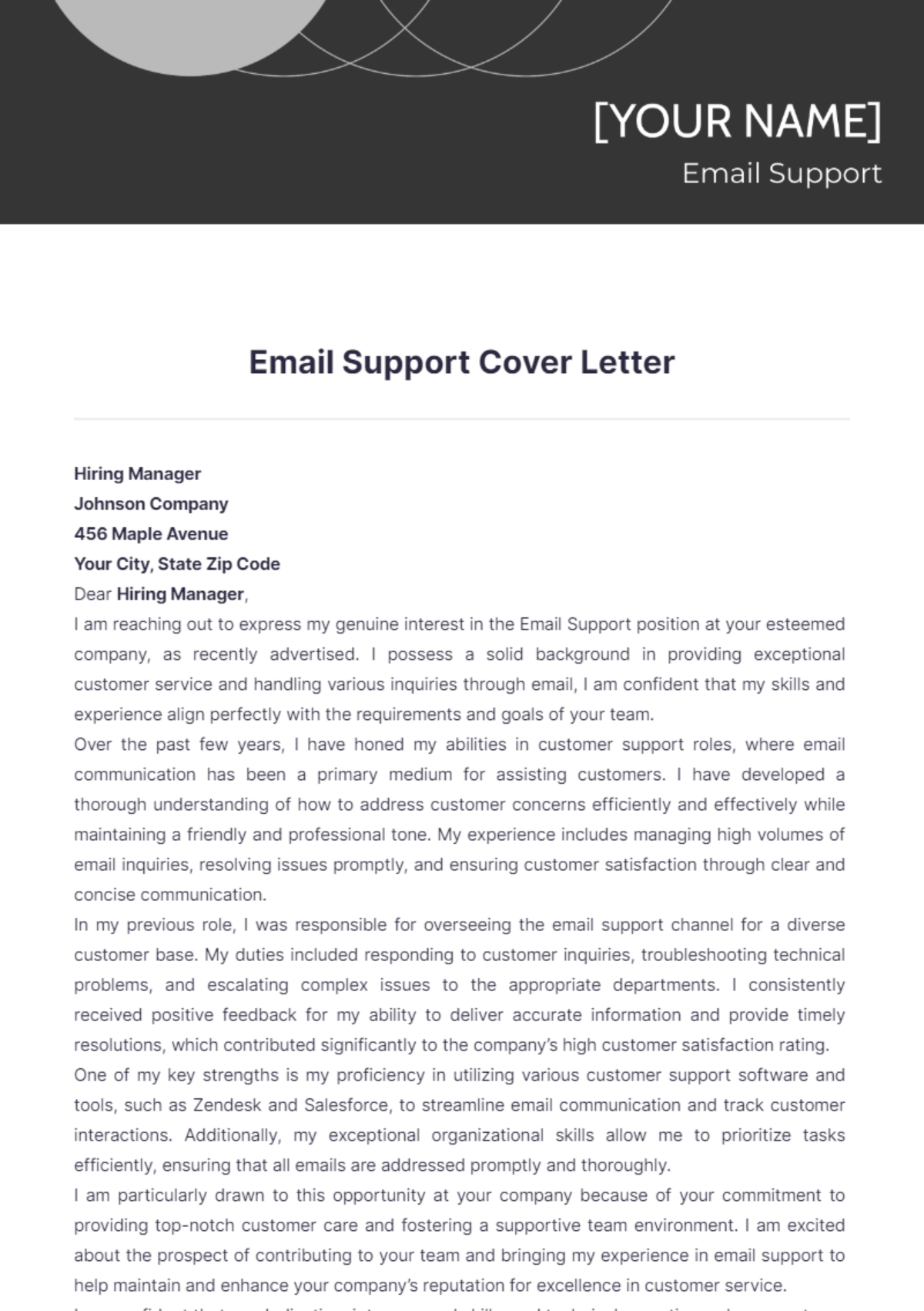 Email Support Cover Letter - Edit Online & Download