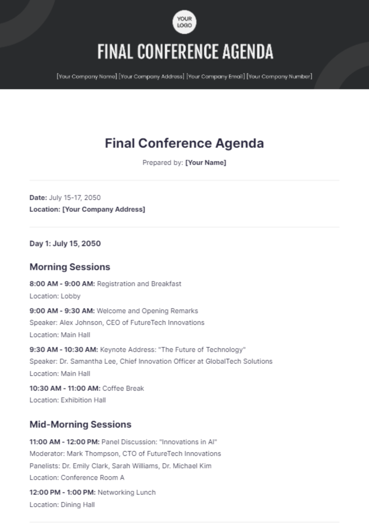 Final Conference Agenda Template - Edit Online & Download