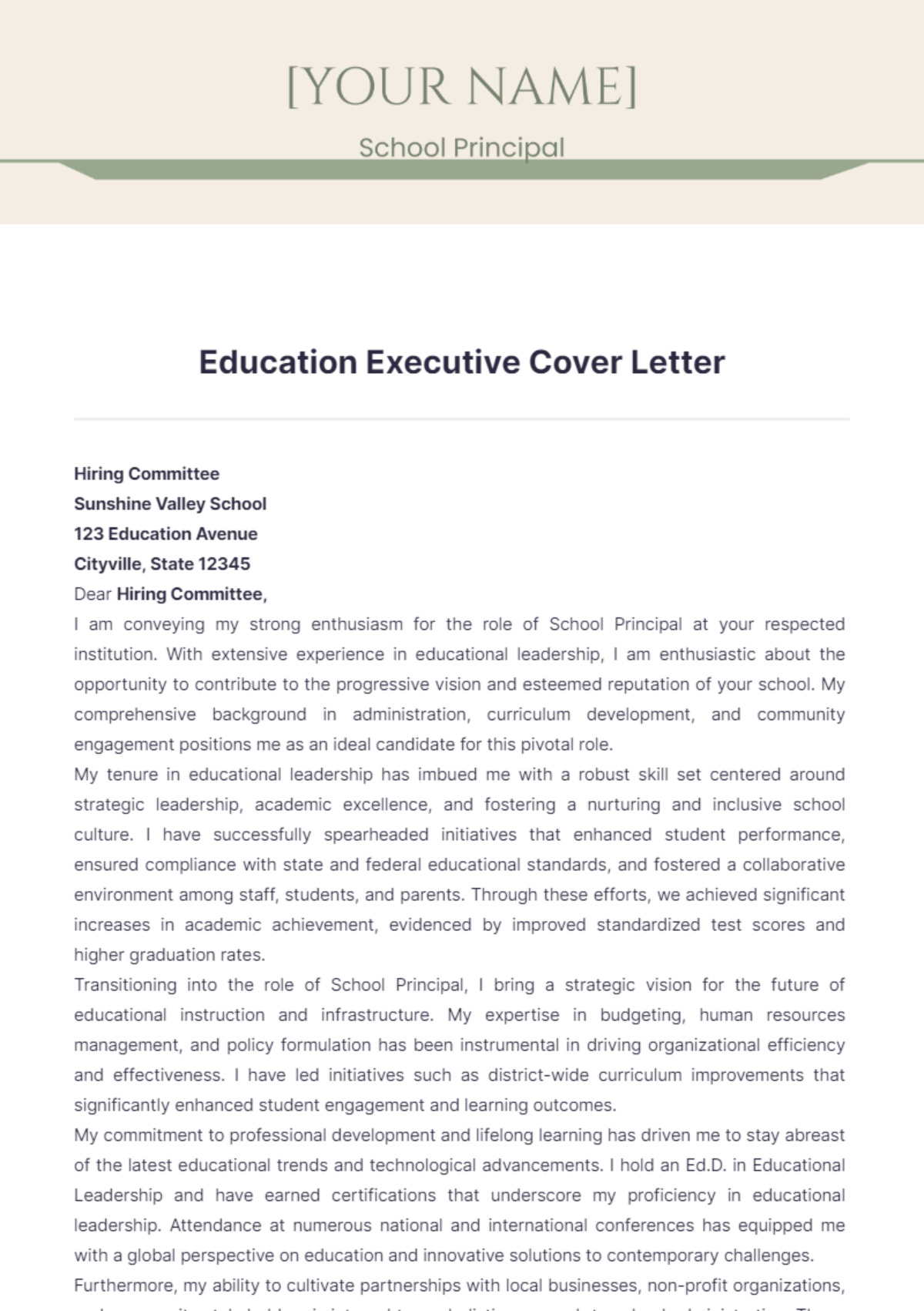 Education Executive Cover Letter - Edit Online & Download