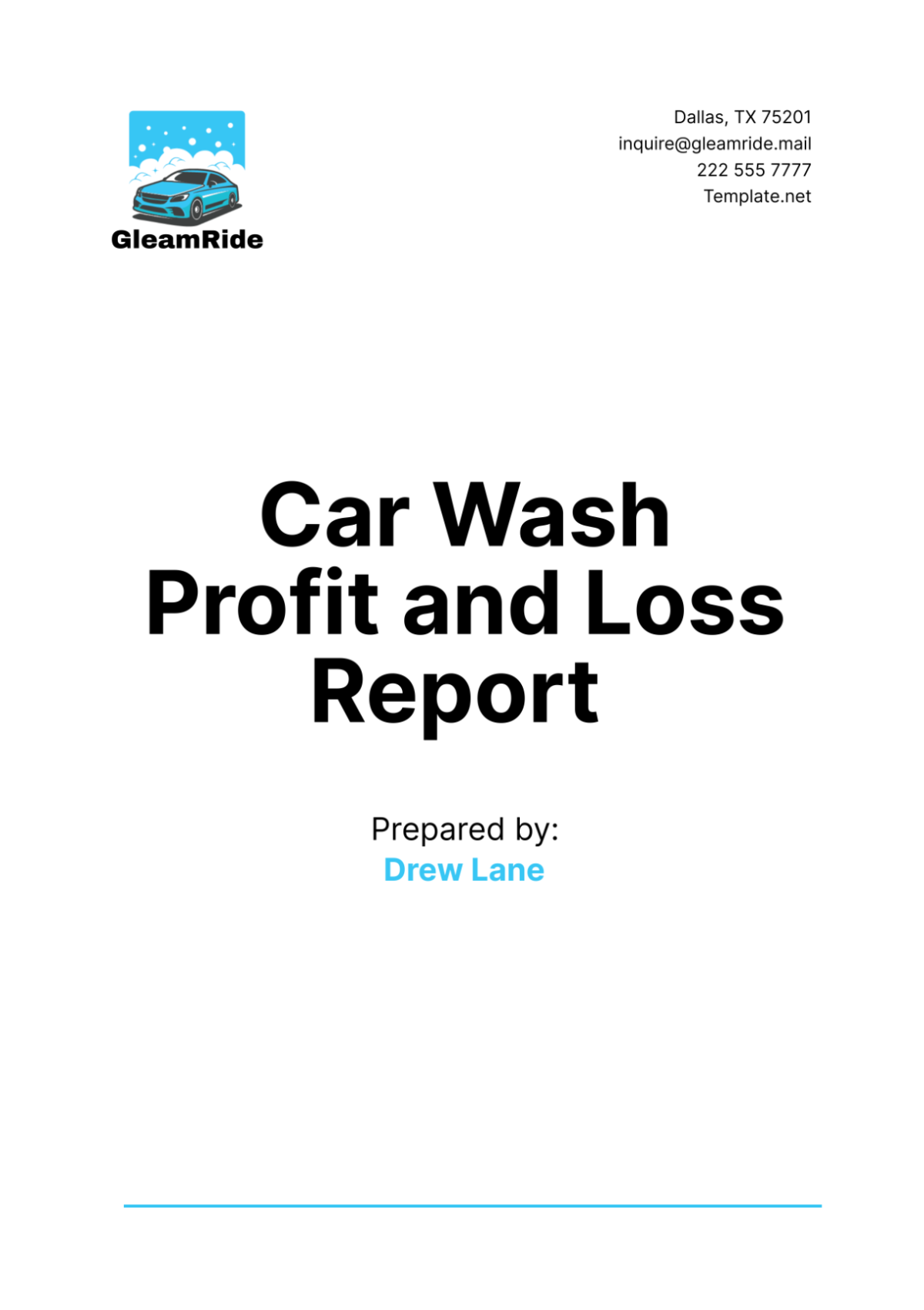 Car Wash Profit and Loss Report Template - Edit Online & Download