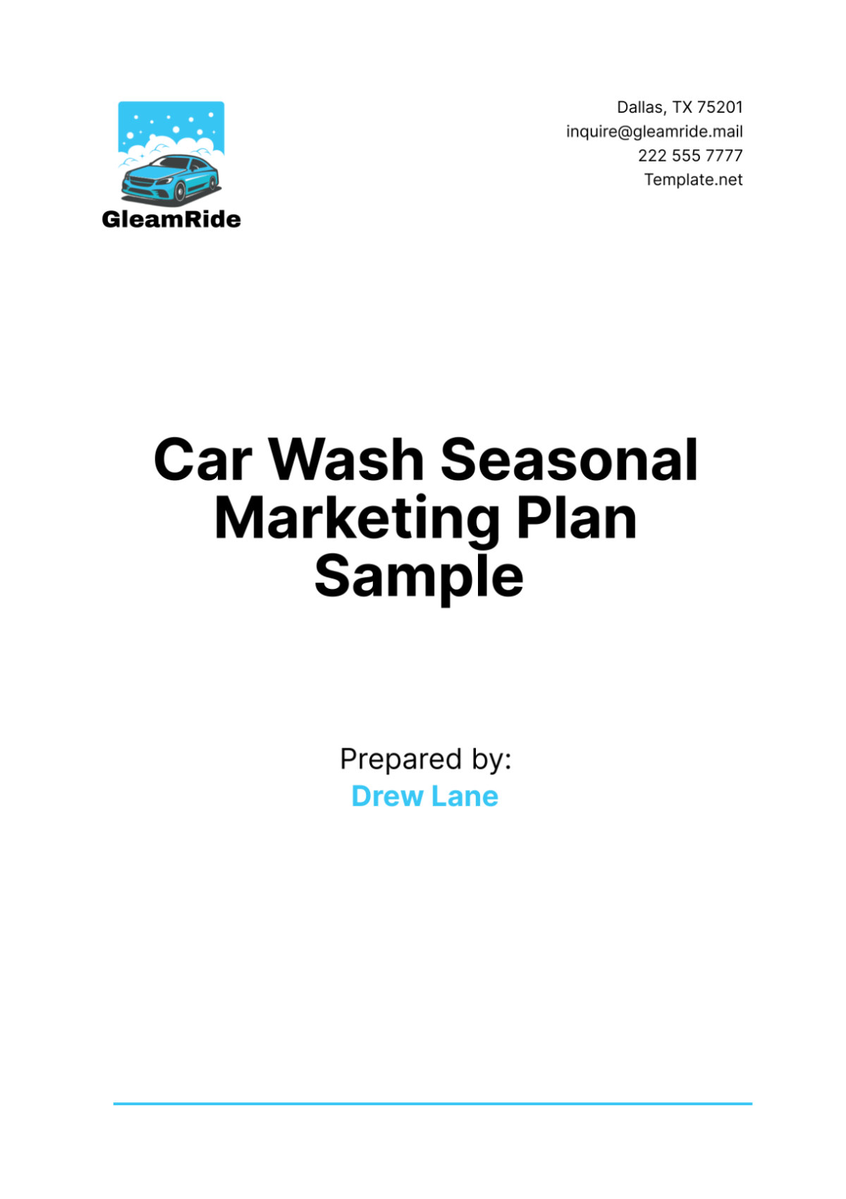 Car Wash Seasonal Marketing Plan Sample Template