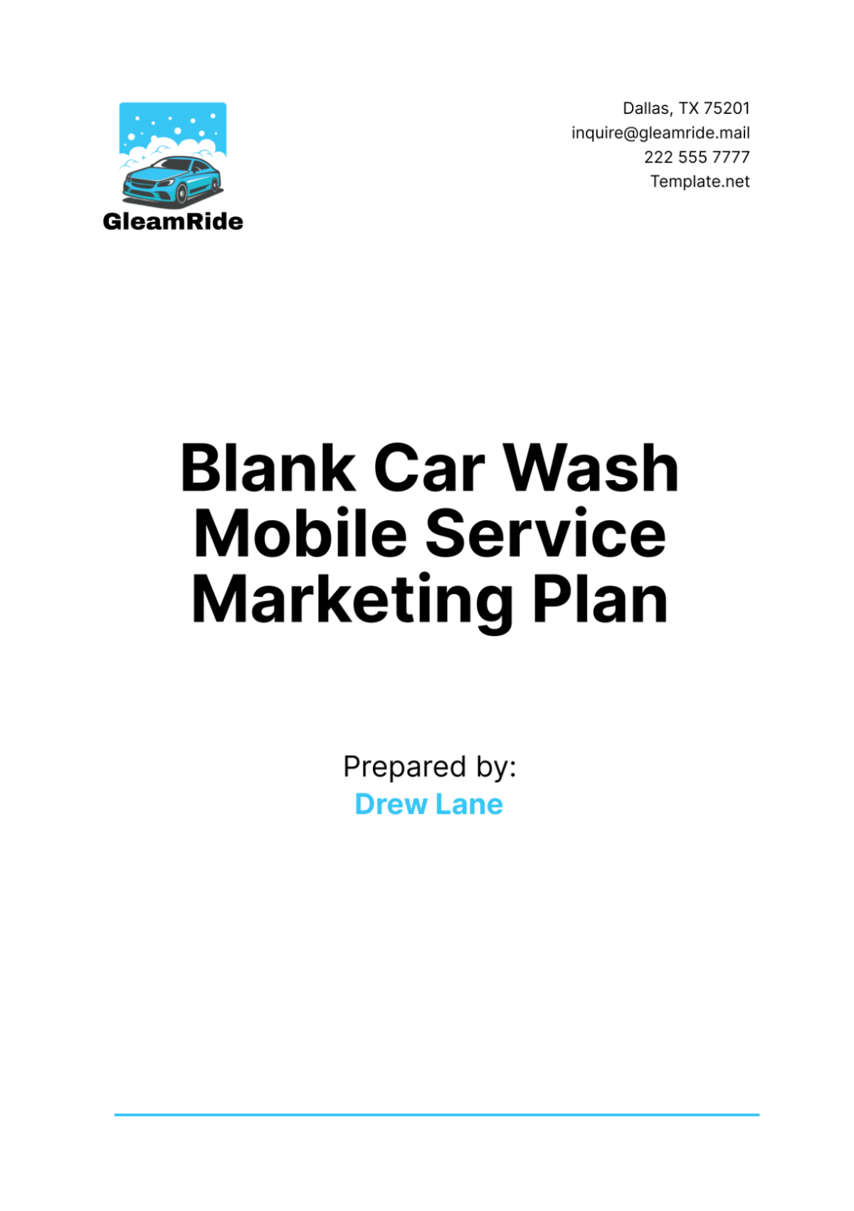 Blank Car Wash Mobile Service Marketing Plan Template - Edit Online & Download