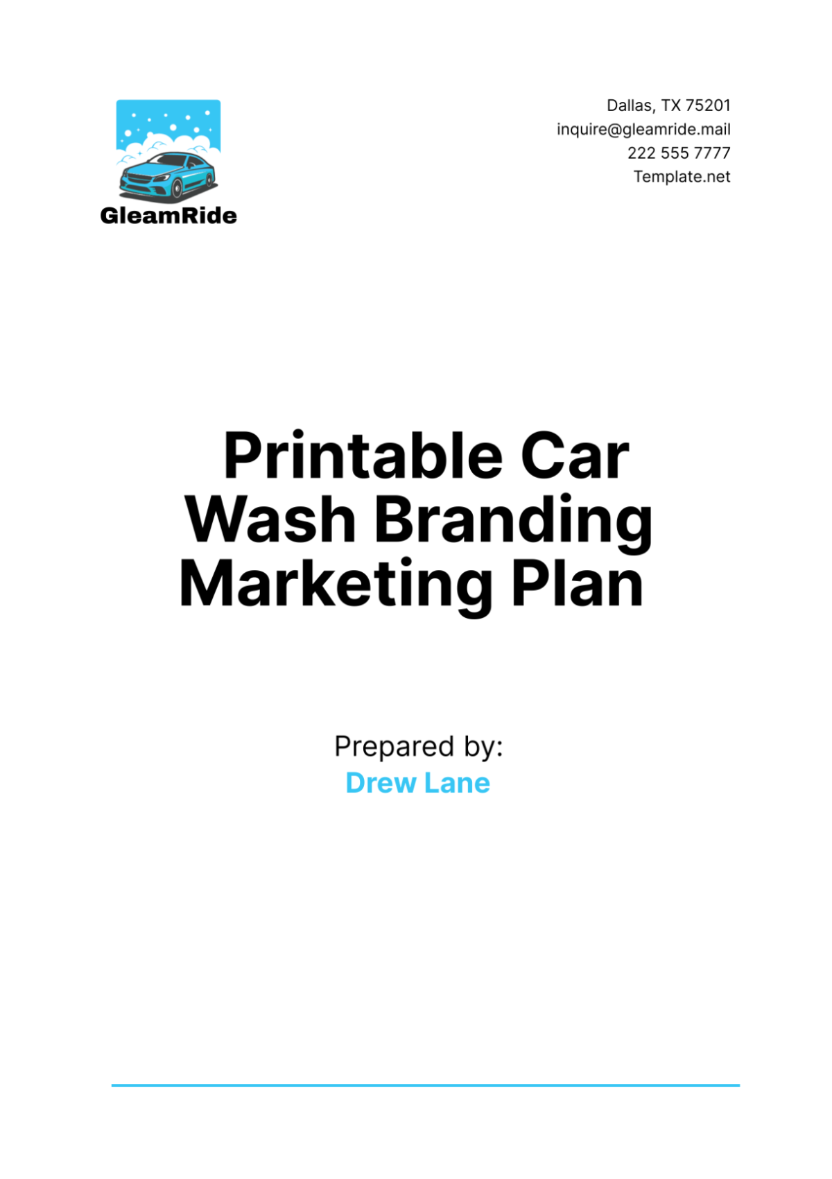 Printable Car Wash Branding Marketing Plan Template - Edit Online & Download