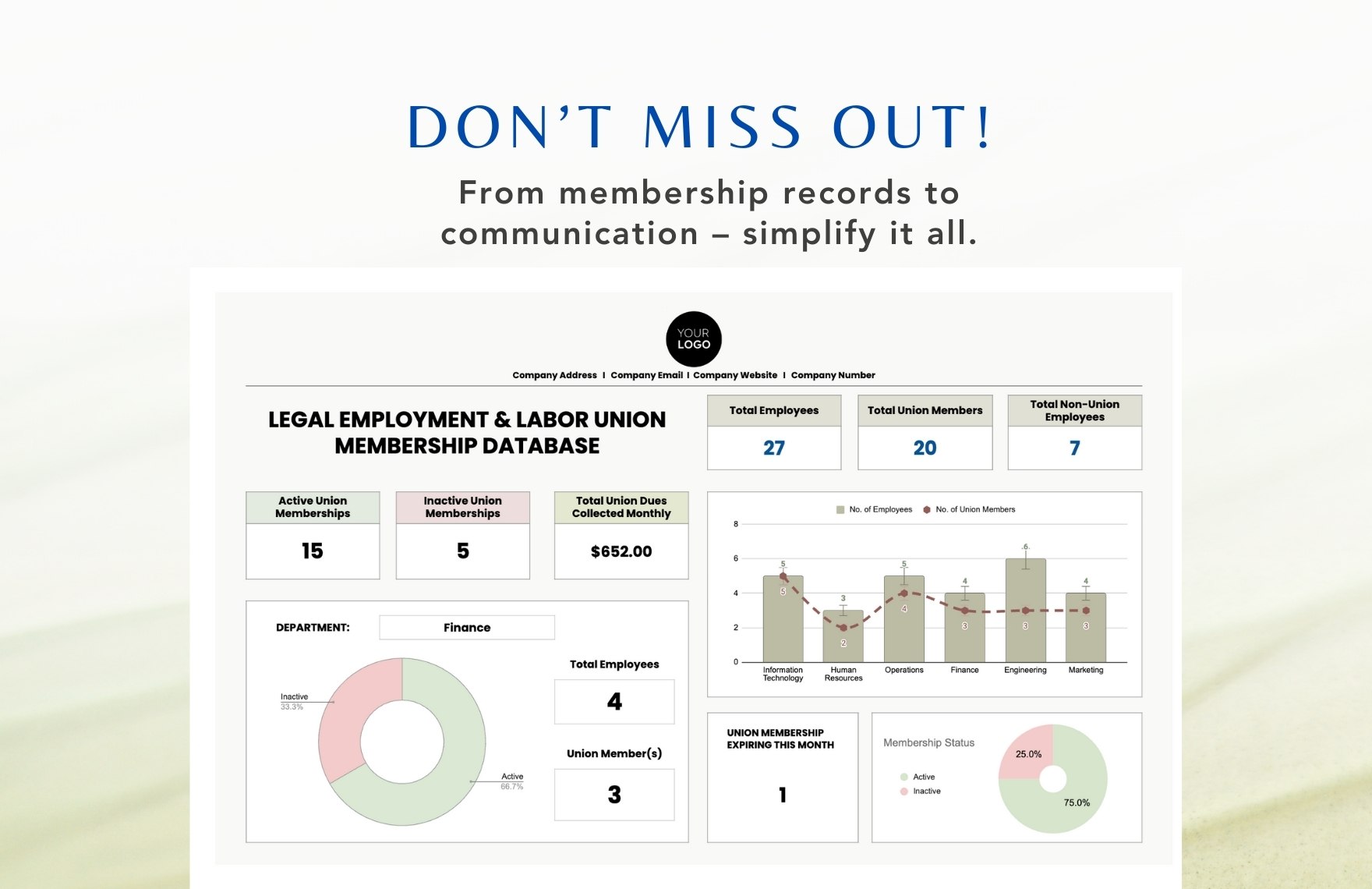 Legal Employment & Labor Union Membership Database Template